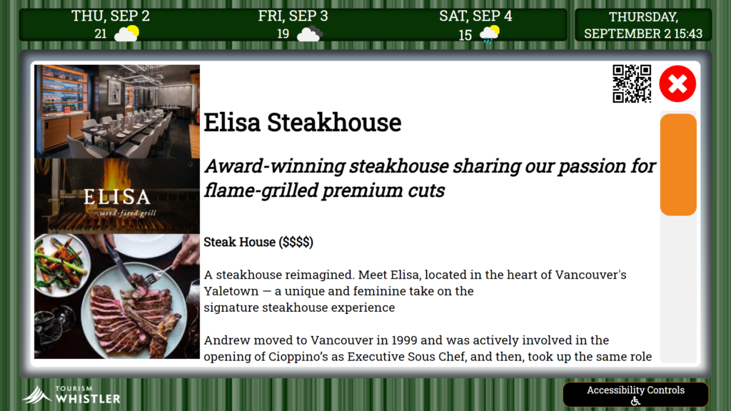 restaurant listing interface