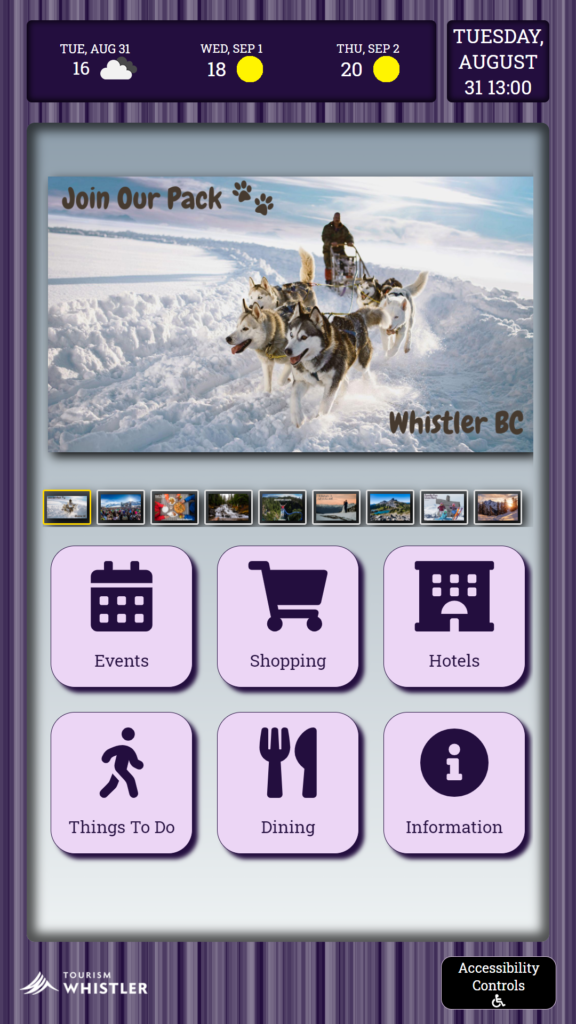 Portrait view of Tourism Whistler interface